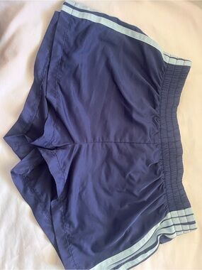Edikted Navy Athletic Shorts with Light Blue Trim